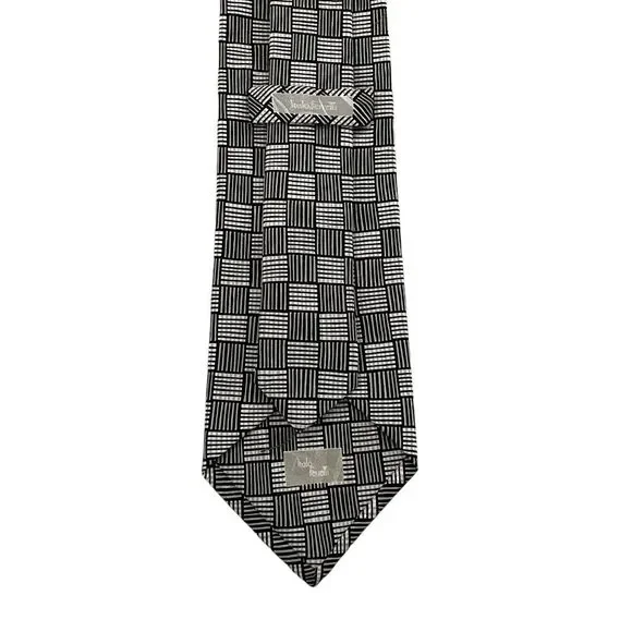 Italo‎ Ferretti Men's Tie Geometric Checkered Silver/Black Silk 4" (W) x 62" (L)
